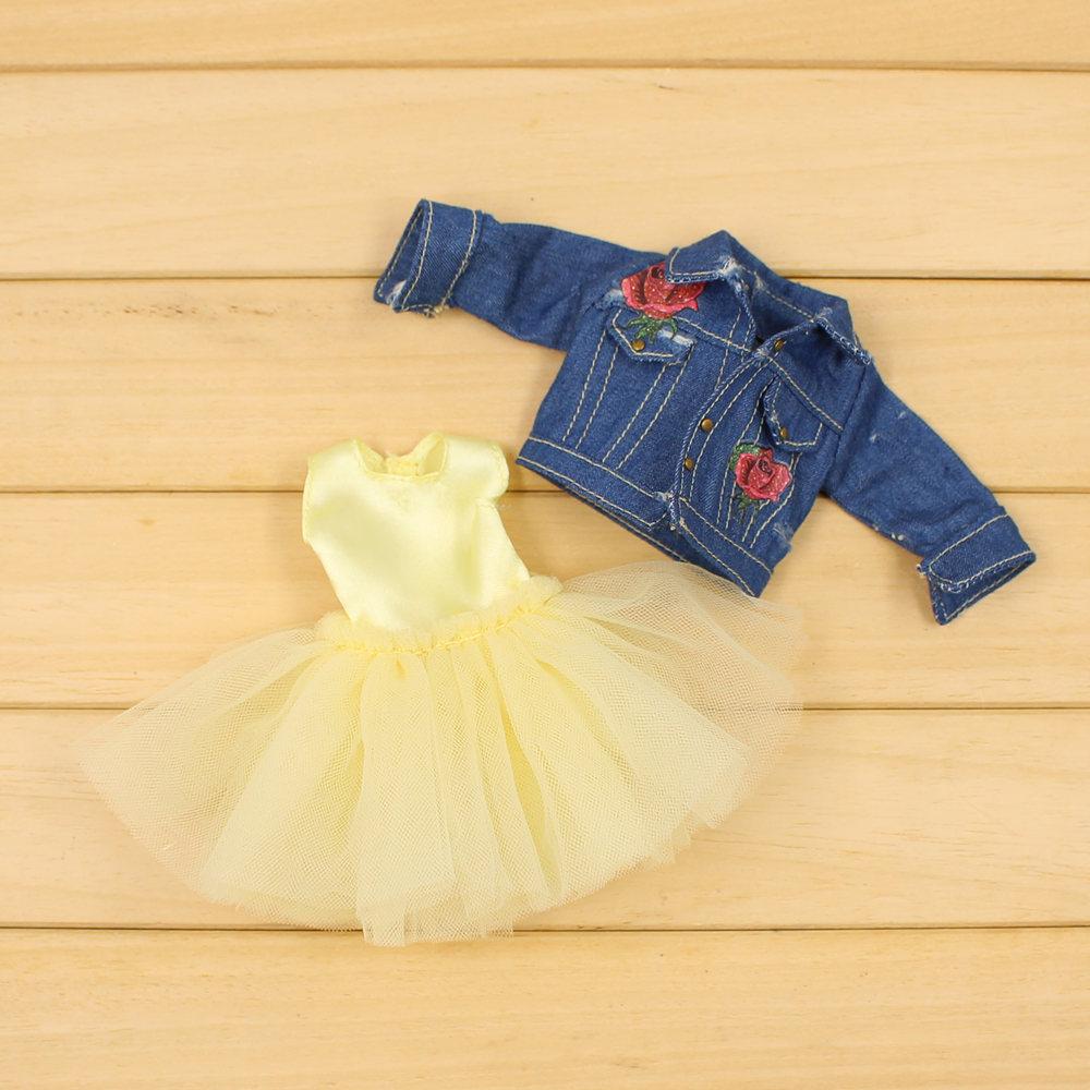 

Одежда для куклы Блайз Розовая и Желтая кружевная Юбка с жакетом для шарнирного тела