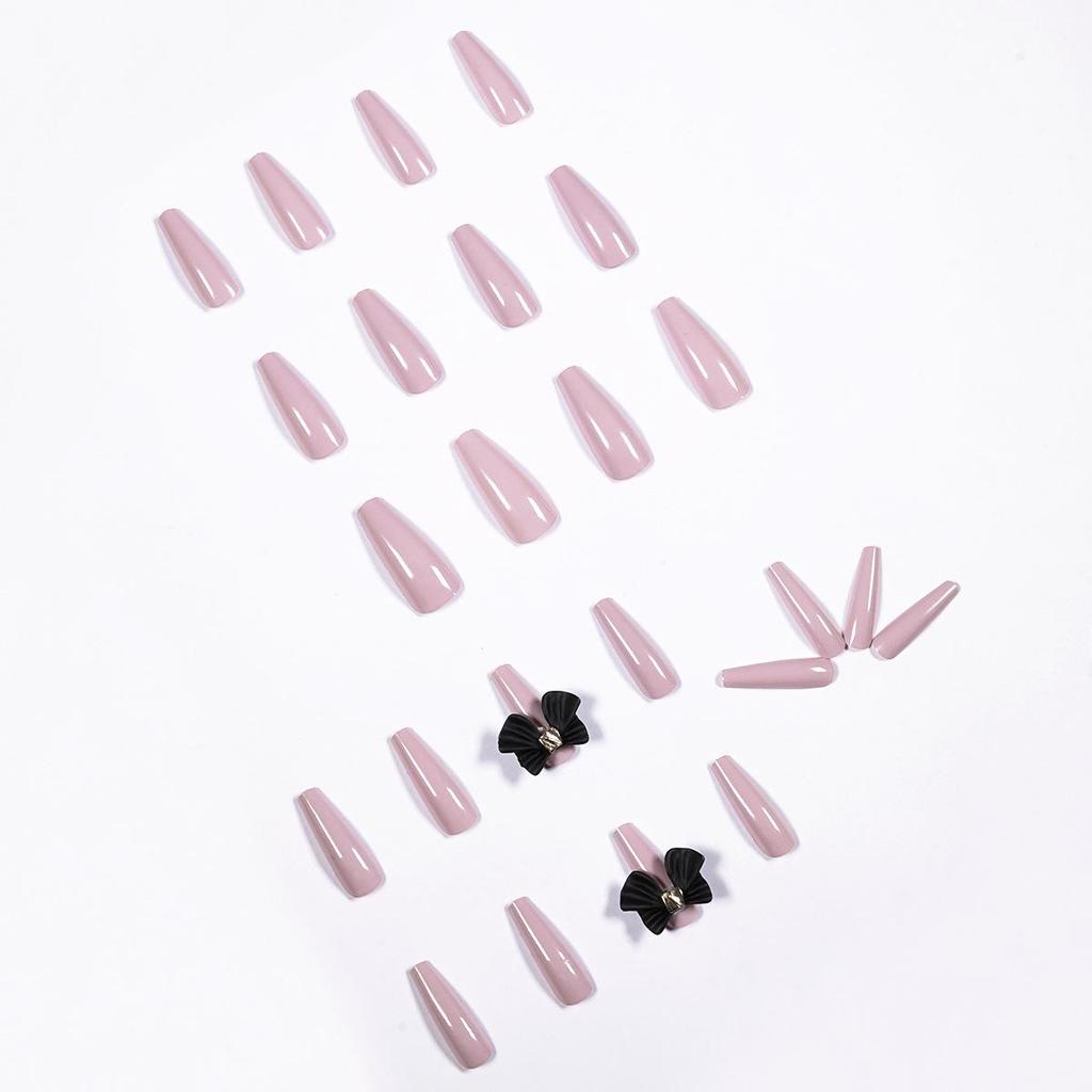 Long Taro Purple Bow Ballet Wearable Fake Nails with Removable Art Stickers