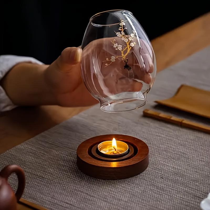 

Glass Candle Holder Wooden Base Metal Floral Branch Decorative Tealight Lantern Home Tea Table Desktop Ornament Unique Gift Idea