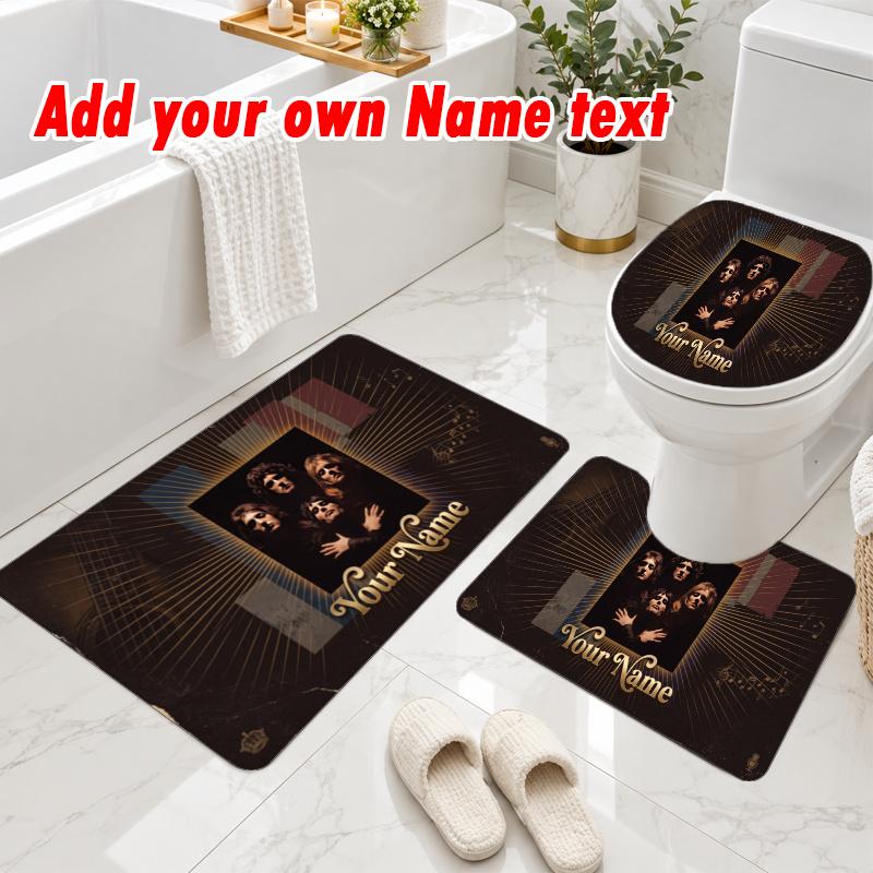 Personalized Queen 3Pcs Flannel Toilet Mat Set Custom Text Bathroom Rug Non Slip