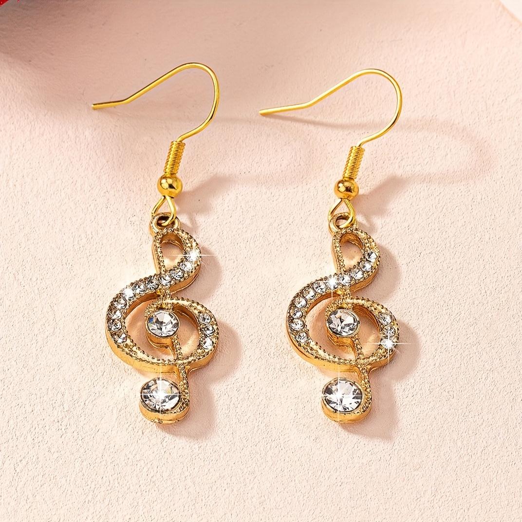 

Серьги-подвески с нотами и стразами для женщин, Сверкающие украшения из цинкового сплава со стеклянной инкрустацией Earrings-2PCS