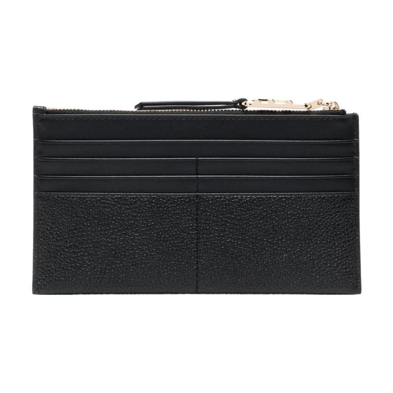 MICHAEL KORS Empire Empire Gold Logo Plates Top Zipper Closure Calfskin Wallet Large Women's Black