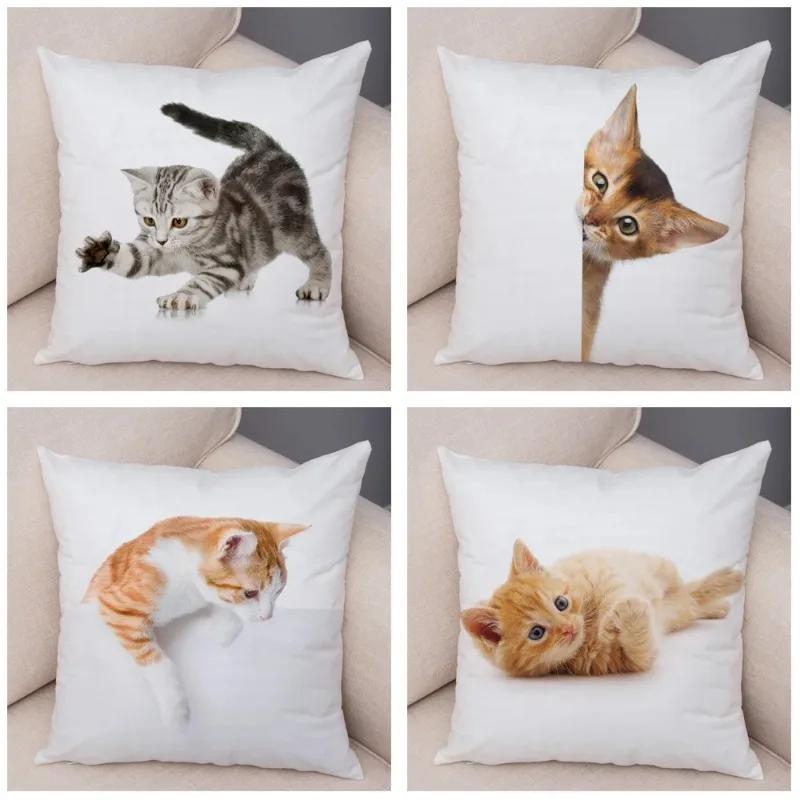 1PC 45x45cm Cute Cat Pillowcase for Home Sofa Children Room Decor Lovely Pet Animal Print Cojines Cushion Cover Pillow Case