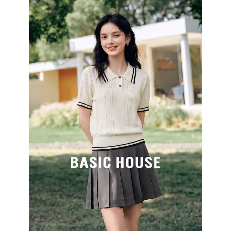 Basic House Women s Hollow Knit Polo Top XL
