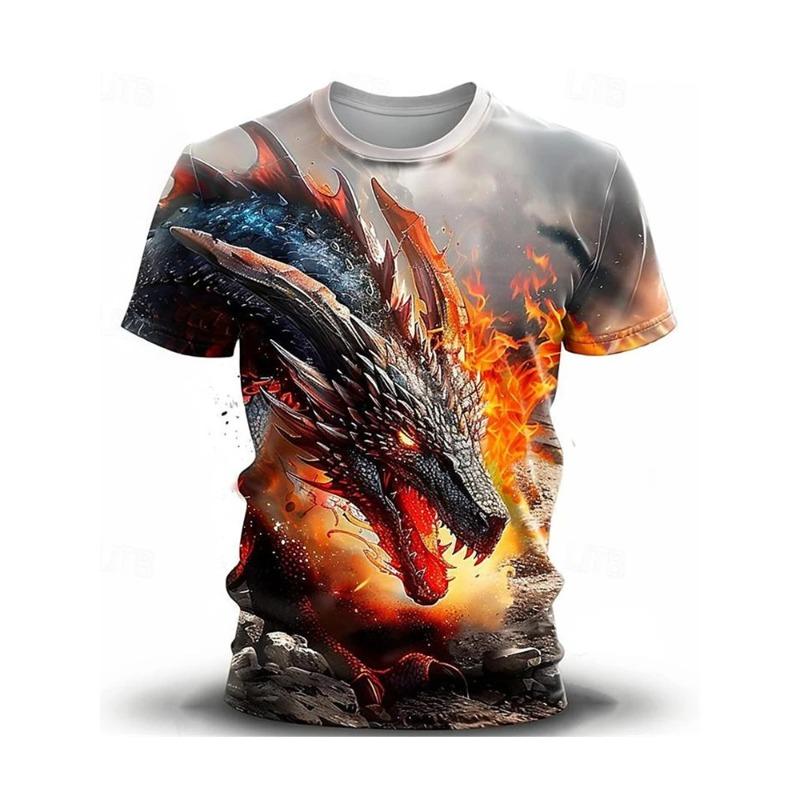 Summer Street Style Fashion Men's T-shirt Urban Everyday Casual Short-sleeved Top 3D Dragon Print Men's Outdoor T-shirt