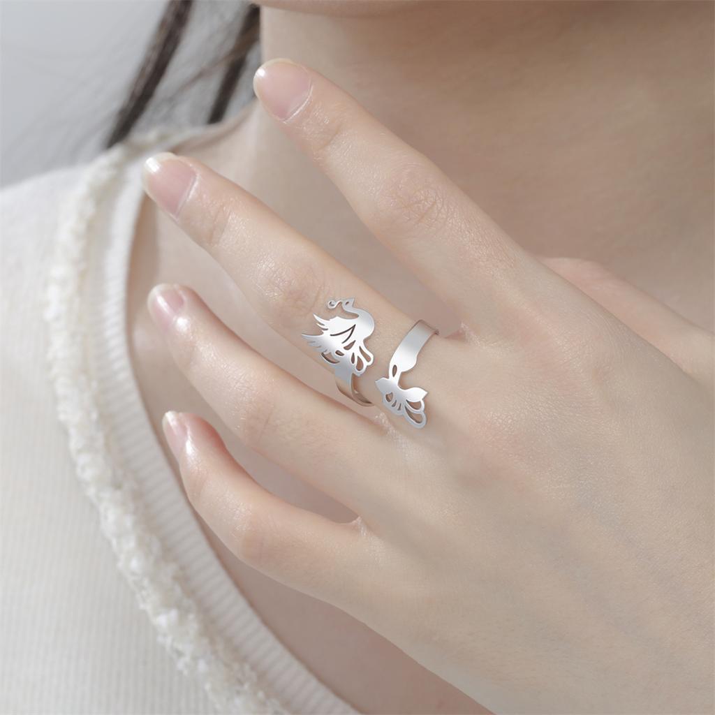 EUEAVAN Mythical Phoenix Ring Stainless Steel Exquisite Rebirth Phoenix Bird Adjustable Ring for Women Birthday Jewelry Gift