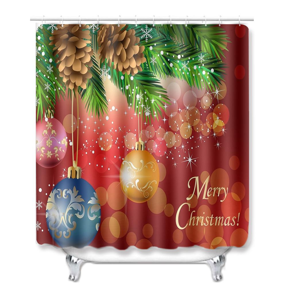 Christmas Home Shower Curtain Polyester Cloth Four-Piece Toilet Floor Mat Bathroom Non-Slip Door Mat Bedroom Carpet