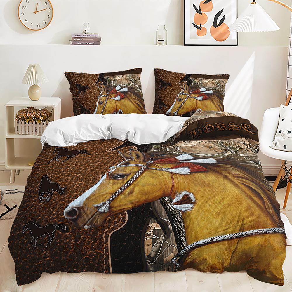 Quilt Cover Animal Horse Bed Cover Pillowcase Digital Printing Bedding Three-Piece Set