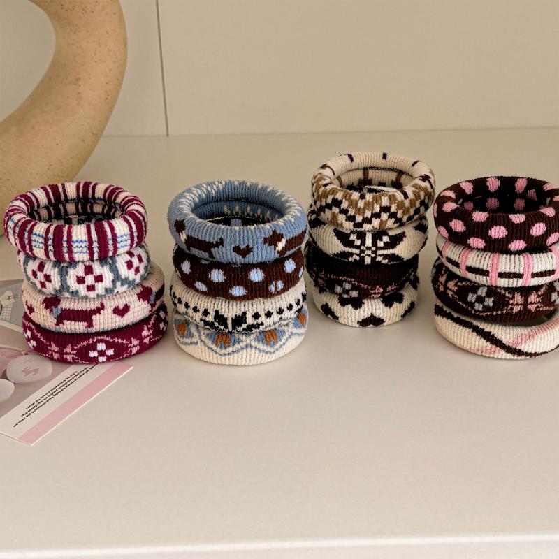 4Pcs/Set Elastic Hair Ropes Ethnic Pattern Hairband For Women High Ponytail Holder Scrunchies Rubber Band Hair Accessories