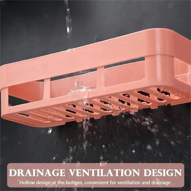 Shower Caddy Plastic Drain Rack Multi Wall-Mounted Purpose Bathroom Storage Shelf Self-Adhesive Shower Organizer Supplies