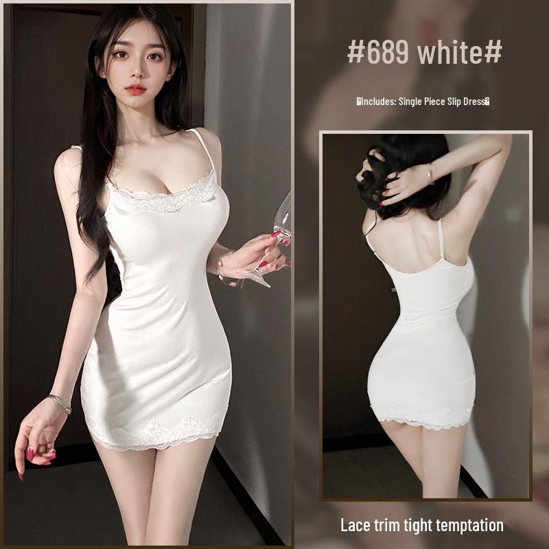 Xianyi Pure Desire Lace Splice Sexy Bodycon Sling Dress - Solid Color Sleepwear 689