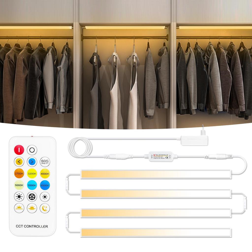 CCT LED Light Bar 24V 6 Colors Changeble 2700K-6500K by RF Remote Control 48CM Rigid Strips Lamp for Cabinet Kitchen