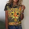 Summer Round Neck 3D Cat Pattern Print Top Fashionable Casual Short Sleeved Women's T-shirts
