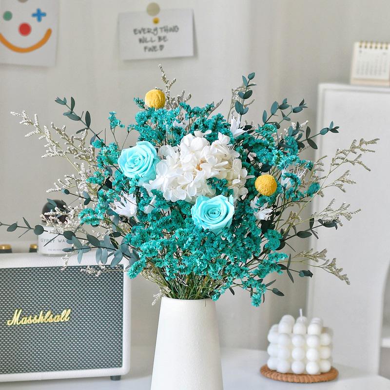 Immortal Rose Dried Bouquet: Eucalyptus, Hydrangea, Crystal Grass, and Baby's Breath for Home or Bedroom Decoration