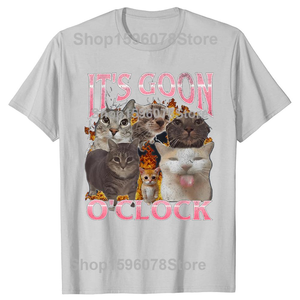 Lustiges IT's GOON O'CLOCK Katze Grafik T-Shirt Herren Damen Lässig Hip Hop Streetwear T-Shirt Baumwolle Kurzarm Übergroße Kleidung