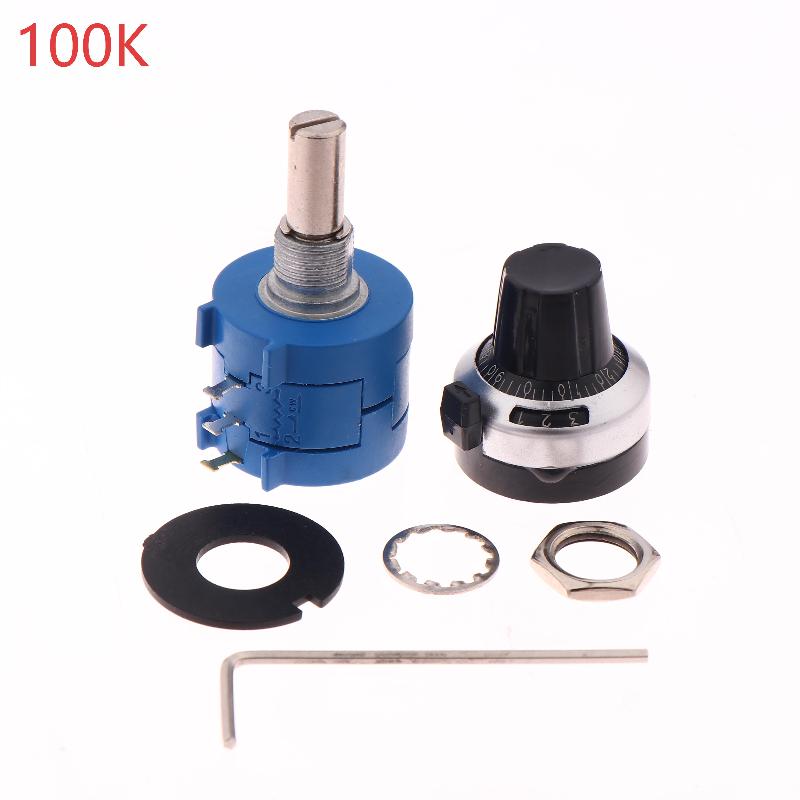 1Set 3590S Precision Multiturn Potentiometer Kit - 10 Ring Adjustable Resistor + Rotary Knob & Counting Dial