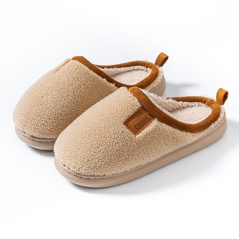 Winter Lamb Wool Cotton Slippers Indoor Home Non-slip Velvet Warm Couple Plush Simple Cotton Drag
