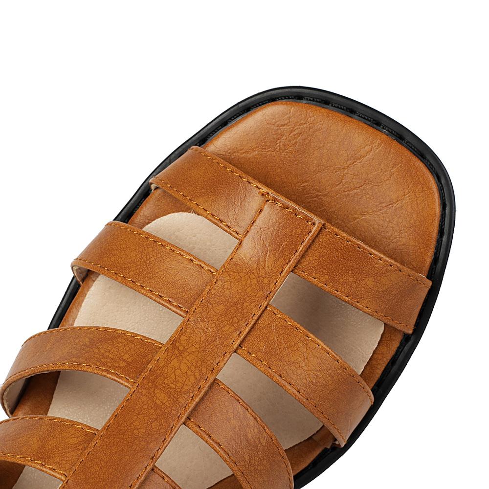 Brown Women Gladiator Sandals Med Block Heel Lady Casual Shoes Large Plus Size 48