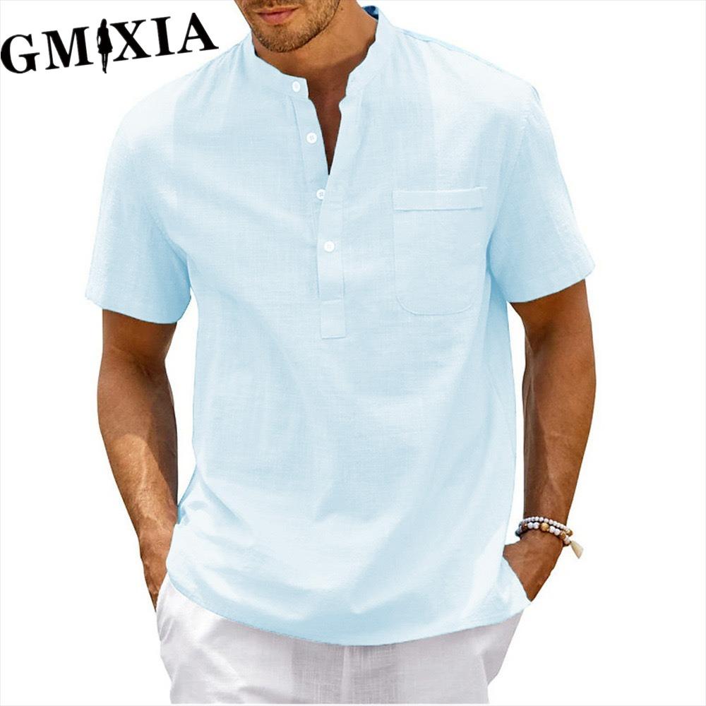 GMXIA Men's fashion casual solid color print Tops & T-shirts Shirt