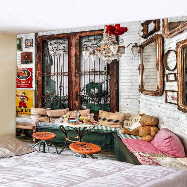 

Трехмерное окно, природный пейзаж, настенный гобелен, художественное украшение, подвесная занавеска для спальни, украшения гостиной 95x70cm