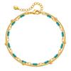 Gold Plated Double Layer Turquoise Color Seed Bead Bracelet With Extension Chain