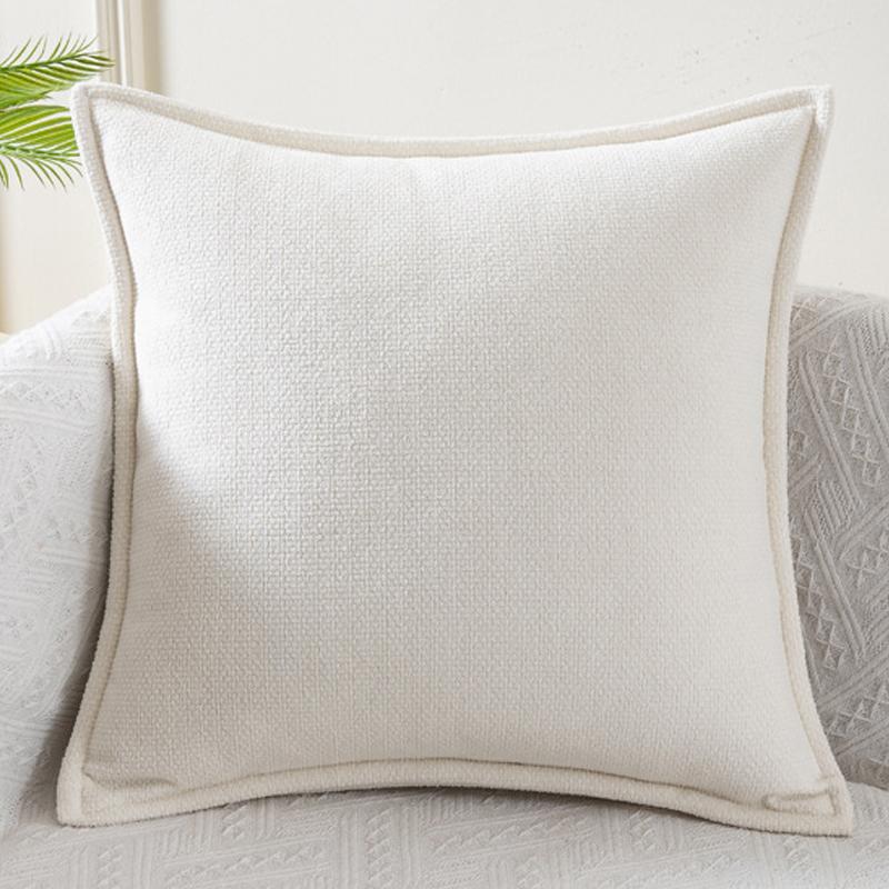 Solid Plush Square Throw Pillow Cover With Piped Edge For Sofa Bed Office Living Room Home Decor