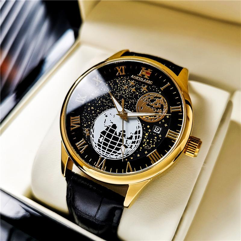 Men's Hollow Bottom Fully Automatic Mechanical Watch Stainless Steel Butterfly Buckle Trendy Men's Watch