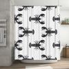 Whimsical Black Lobster Print Shower Curtain For Bathroom Decor White Fabric Waterproof Easy Install Shower Curtain Rings Includ