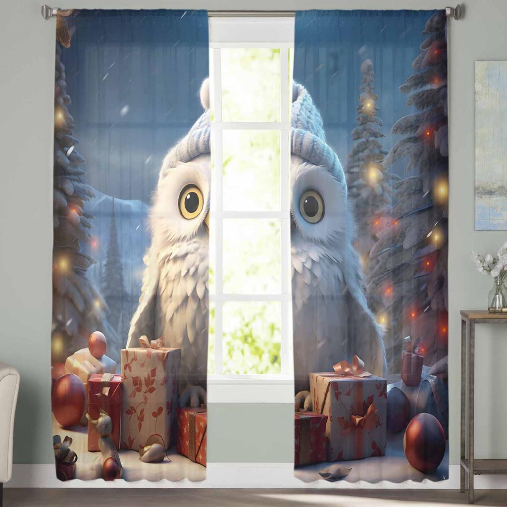 Christmas Gift Christmas Tree Owl Curtains For Living Room Bedroom Home Decoration Window Voile Tulle Curtain Drapes