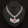 Hip Hop Rap Trendy Creative Pink Diamond Love Angel Wing Pendant Necklace Pink Diamond Love Men's Necklace