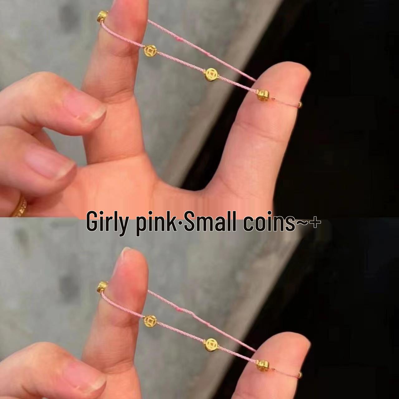 

Минималистичный браслет из розового шнура и монеты, подарок для нее