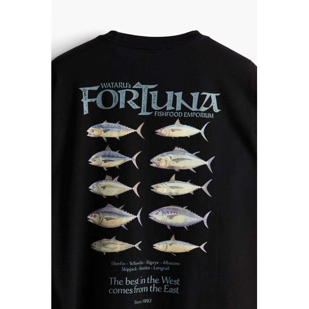 H M Loose FiT PrinTed T sHirT Black forTuna