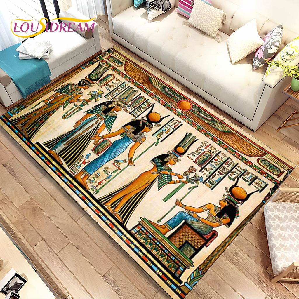 Egyptian Mythology Pharaoh Hieroglyphics Area Rug,Carpet for Home Living Room Bedroom Sofa Doormat Decor,kids Non-slip Floor Mat