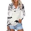 Women's Summer Fashion Casual  Printed V-Neck Long Sleeve Shirt Top