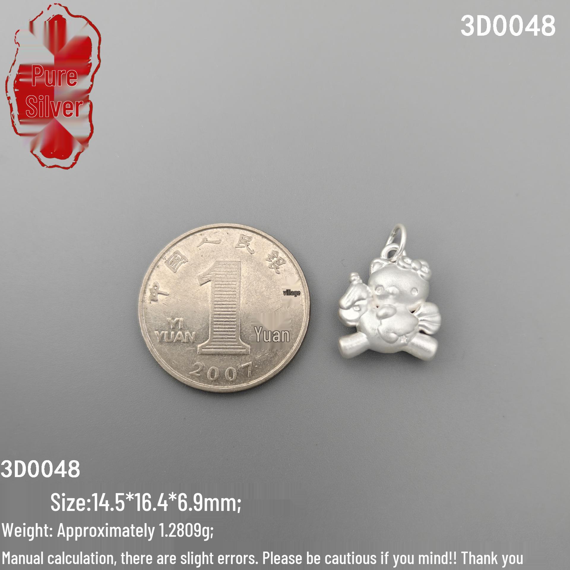 Hello Kitty 999 Sterling Silver Bracelet with 3D Cat Beaded Charms & Pure Silver Pendants – Handmade & Cute Sterling Silver 999: Single Price