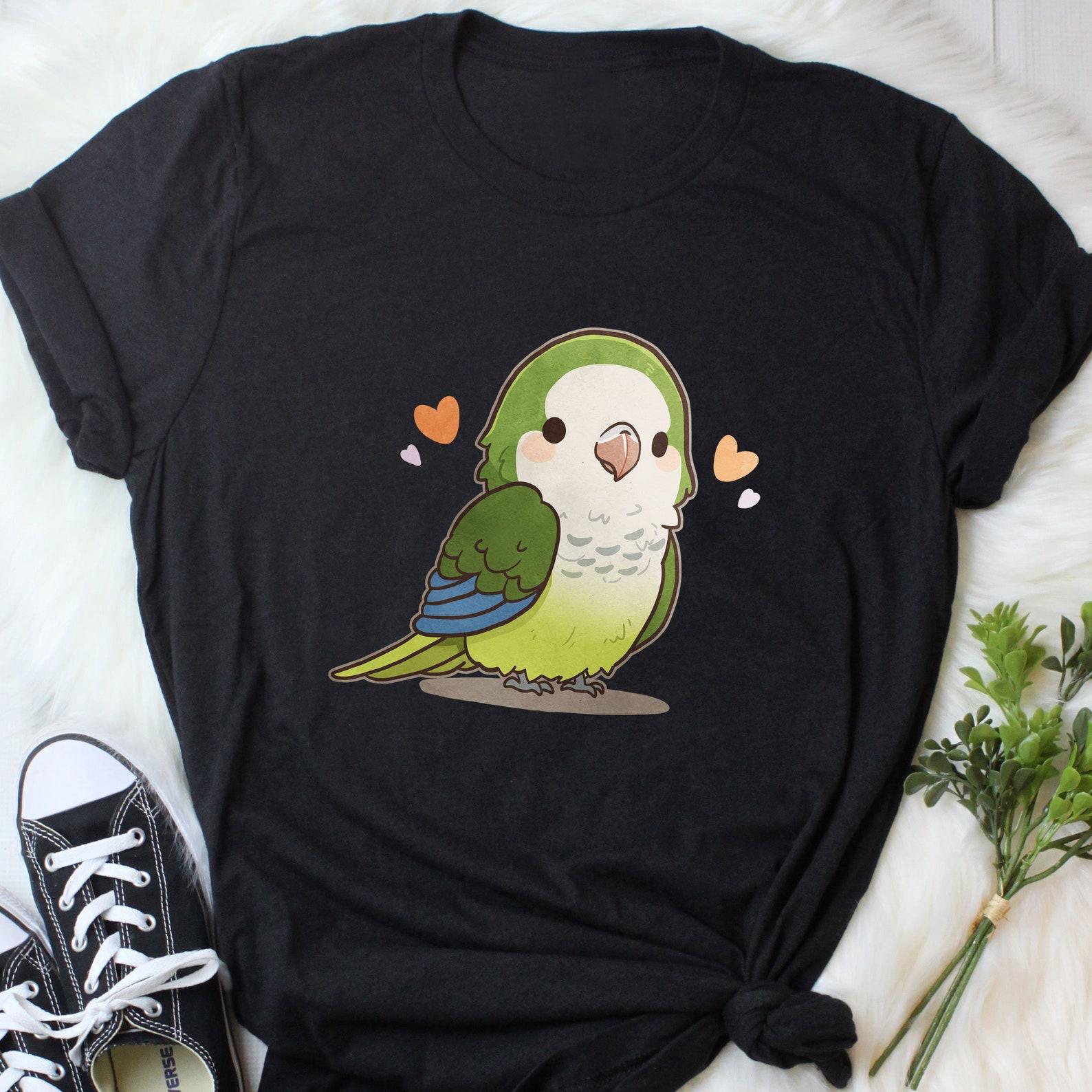 Green Quaker Shirt, , Parrot Lover Gift, Cute Bird T-shirt, Monk Parrot Tshirt, Pet Graphic Tee, Birb Quaker Mom, Dad, Kawaii Pet 160