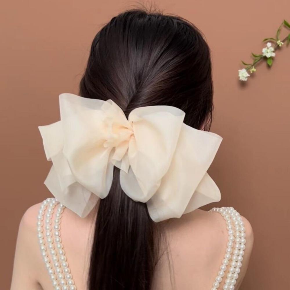 

Satin Bow Hair Claw Clip, Stylish Back Head Hair Accessories бежевый