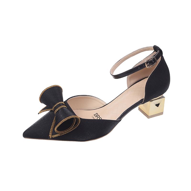 2022 Newest Pointed Toe Retro Shiny Bow High Heels Summer Ladies Wedding Bridesmaid Party Stiletto Pumps Shoes Women Shoes Heels