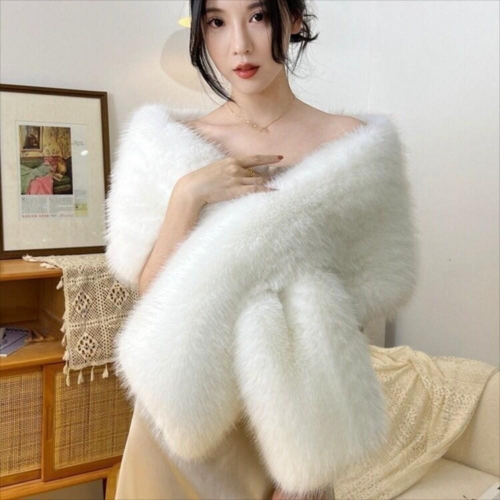 Fashion Faux Fur Cross Scarf Soft Winter Warm Long Ponchos Cape Thicken Windproof Evening Dress Scarf