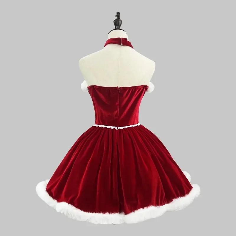 New Year Red Dress Cloak Cosplay Plus Size Christmas Clothes Cape Women Role Play Outfit Full Set Warm Holiday Costume Girls