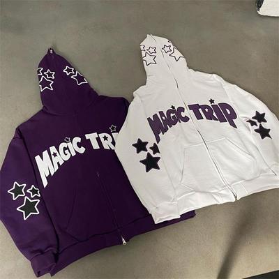 Y2k Jacket Zipper Star Letter Pattern Gothic Sweatshirt Sports Coat Pullover Gothic Long Sleeve Plus Size Hoodie