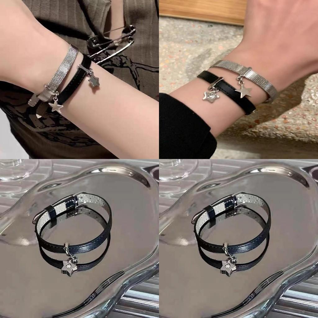 Trendy Y2k Star Charm Bracelet Adjustable Leather Star Wristband Fashionable