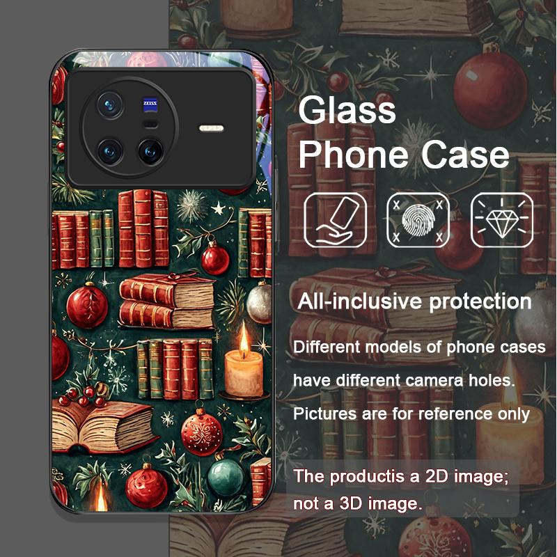 Cute Bookshelf Christmas Print Tempered Glass Phone Case for OPPO Reno 13 F 12 11 Pro 10 SE Find X3 Lite X8 X5 X7 A79 A58 Cover