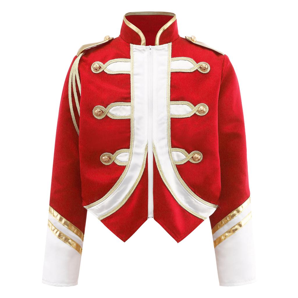 Jungen Trompeten Ehrengarde Team Uniform Marschkapelle Jacke Kontrastfarbe Langarm Reißverschluss Mantel