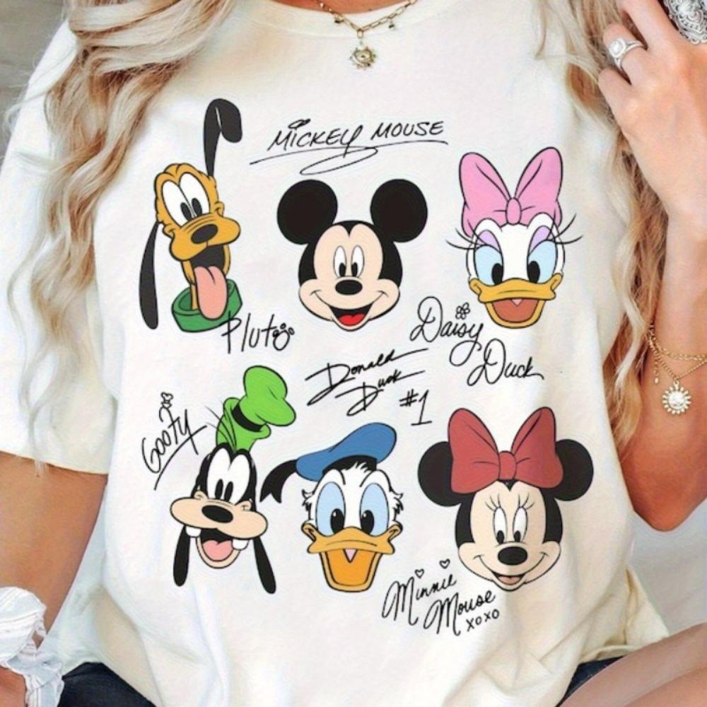 

Summer New Women s Plus Size T-shirt Casual Loose Short Sleeved Printed with Mickey Duck Donald Duck and Disney Cartoon Patterns M