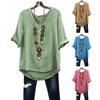 Women Shirt V-Neck Short Sleeve Loose Fit Tee Shirt Pure Color Summer Casual Blouse
