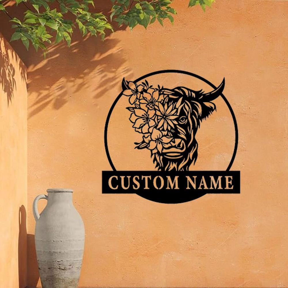 Unique Charming Highland Cow Metal Wall Decor Custom Farmstead Sign Vintage Countryside Art