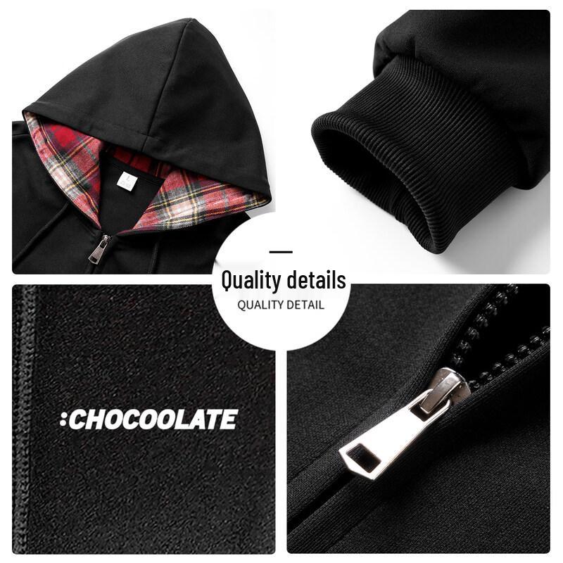 :CHOCOOLATEit Men's American Style Contrast Color Zip-Up Hoodie