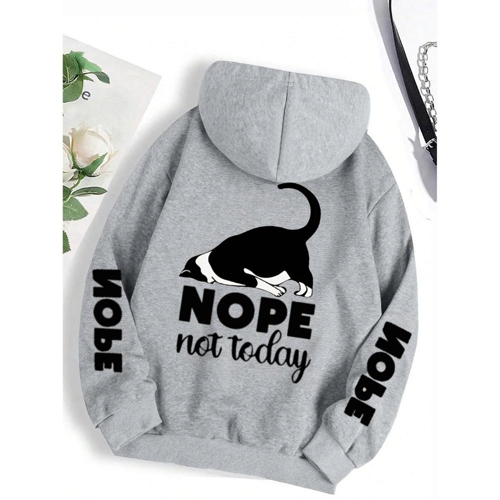 Casual Woman Men Hoodies Nope Not Today Cute Cat Printing Pullovers Loose Pocket Warm Fleece Sweatshirts Autumn Female Clothing