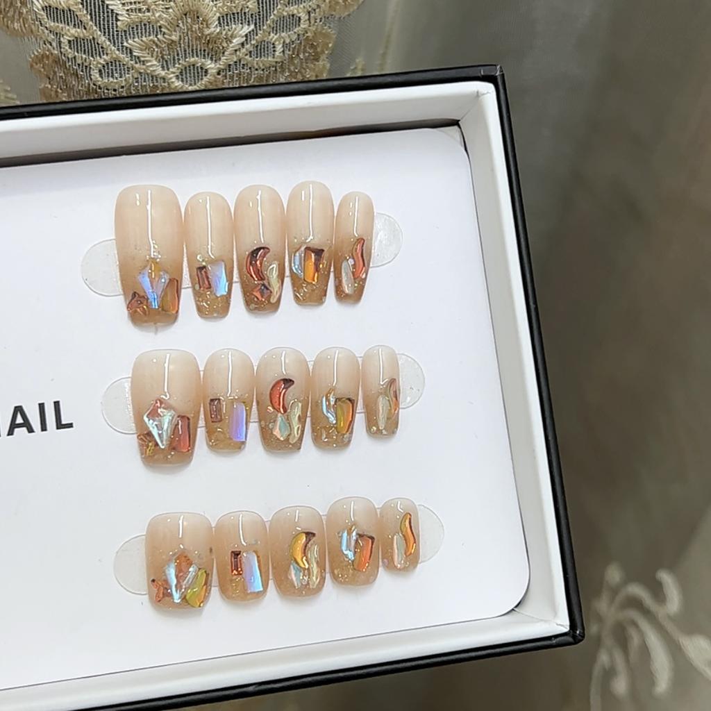Pure Hand-made Phototherapy Wearable Nail Tablets Maillard Drill Wearable Nail Finished Product Reusable Nail Art